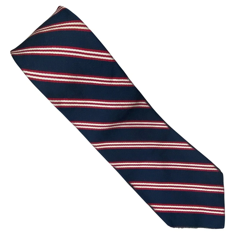 VTG‎ James River Traders Tie Mens Repp Silk Striped Preppy Blue Red White 60x3